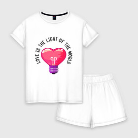 Женская пижама с шортиками хлопок с принтом Love is the Light of the World в Курске, 100% хлопок | футболка прямого кроя, шорты свободные с широкой мягкой резинкой | art | heart | light | world | арт | лампочка | любовь | мир | свет | сердце