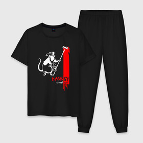 Мужская пижама хлопок с принтом Banksy в Курске, 100% хлопок | брюки и футболка прямого кроя, без карманов, на брюках мягкая резинка на поясе и по низу штанин
 | banksy | анархизм | андерграунд | антивоенное движение | антиимпериализм | антикапитализм | бенкс | бенкси | бристоль | бэнкс | бэнкси | граффити | нигилизм | стрит арт | художник