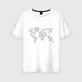 Женская футболка хлопок Oversize с принтом Карта мира-минимализм в Курске, 100% хлопок | свободный крой, круглый ворот, спущенный рукав, длина до линии бедер
 | география | земля | карта мира | континенты | линии | минимализм | мир | планета | россия | страны | сша