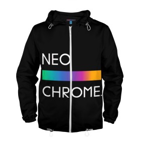 Мужская ветровка 3D с принтом NEO CHROME в Курске, 100% полиэстер | подол и капюшон оформлены резинкой с фиксаторами, два кармана без застежек по бокам, один потайной карман на груди | Тематика изображения на принте: rgb | контрастный | круг | металл | мудрость | мысль | надпись | палитра | радуга | радужный | символ | сфера | текст | фраза | цветной | яркий