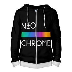 Мужская толстовка 3D на молнии с принтом NEO CHROME в Курске, 100% полиэстер | длина до линии бедра, манжеты и пояс оформлены мягкой тканевой резинкой, двухслойный капюшон со шнурком для регулировки, спереди молния, по бокам два кармана | rgb | контрастный | круг | металл | мудрость | мысль | надпись | палитра | радуга | радужный | символ | сфера | текст | фраза | цветной | яркий