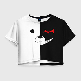 Женская футболка Crop-top 3D с принтом Monokuma в Курске, 100% полиэстер | круглая горловина, длина футболки до линии талии, рукава с отворотами | anime | character | dangan ronpa | kawai | manga | аниме | анимэ | глаз | данганронпа | двухцветная | директор | злодей | из | изображение | кавай | крутой | лицо | манга | медведь | милый | мишка | на груди | необычный | нос