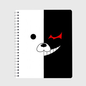 Тетрадь с принтом Monokuma в Курске, 100% бумага | 48 листов, плотность листов — 60 г/м2, плотность картонной обложки — 250 г/м2. Листы скреплены сбоку удобной пружинной спиралью. Уголки страниц и обложки скругленные. Цвет линий — светло-серый
 | anime | character | dangan ronpa | kawai | manga | аниме | анимэ | глаз | данганронпа | двухцветная | директор | злодей | из | изображение | кавай | крутой | лицо | манга | медведь | милый | мишка | на груди | необычный | нос