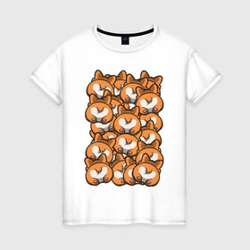 Женская футболка хлопок с принтом Попки Корги в Курске, 100% хлопок | прямой крой, круглый вырез горловины, длина до линии бедер, слегка спущенное плечо | корги | попки корги | собаки