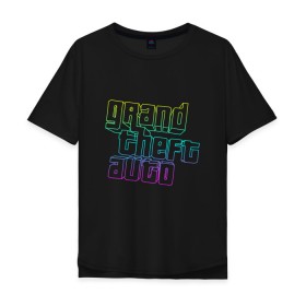 Мужская футболка хлопок Oversize с принтом Gta logo:gradient в Курске, 100% хлопок | свободный крой, круглый ворот, “спинка” длиннее передней части | grand theft auto | gta | геометрия | гта | гта 5 | игра | линии | логотип | пеф