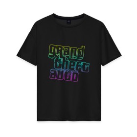 Женская футболка хлопок Oversize с принтом Gta logo:gradient в Курске, 100% хлопок | свободный крой, круглый ворот, спущенный рукав, длина до линии бедер
 | grand theft auto | gta | геометрия | гта | гта 5 | игра | линии | логотип | пеф