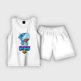 Детская пижама с шортами хлопок с принтом BRAWL STARS LEON SHARK  ЛЕОН АКУЛА в Курске,  |  | bibi | brawl stars | crow | el brown | leon | leon shark | max | sally leon | shark | stars | акула | биби | ворон | леон