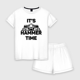 Женская пижама с шортиками хлопок с принтом Its hammer time в Курске, 100% хлопок | футболка прямого кроя, шорты свободные с широкой мягкой резинкой | Тематика изображения на принте: hammer time | lewis hamilton | льюис хэмильтон