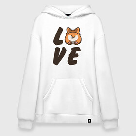 Худи SuperOversize хлопок с принтом Love Corgi в Курске, 70% хлопок, 30% полиэстер, мягкий начес внутри | карман-кенгуру, эластичная резинка на манжетах и по нижней кромке, двухслойный капюшон
 | corgi | корги