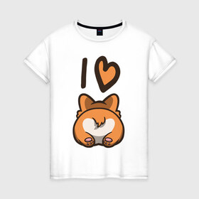 Женская футболка хлопок с принтом I Love Corgi в Курске, 100% хлопок | прямой крой, круглый вырез горловины, длина до линии бедер, слегка спущенное плечо | corgi | корги