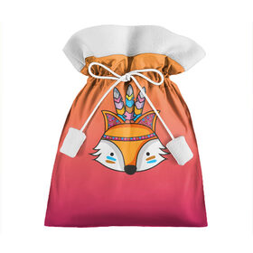 Подарочный 3D мешок с принтом Лиса Индеец в Курске, 100% полиэстер | Размер: 29*39 см | fox | венок | животные | лиса | лисенок | лисичка | полевые цветы | полынь | рисунок | ромашки | стикер | цветы