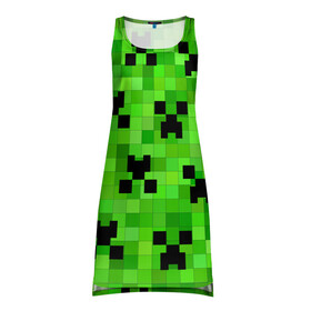 Платье-майка 3D с принтом MINECRAFT | МАЙНКРАФТ в Курске, 100% полиэстер | полуприлегающий силуэт, широкие бретели, круглый вырез горловины, удлиненный подол сзади. | block | criper | cube | minecraft | pixel | блок | геометрия | крафт | крипер | кубики | майнкрафт | пиксели