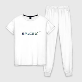 Женская пижама хлопок с принтом SpaceX в Курске, 100% хлопок | брюки и футболка прямого кроя, без карманов, на брюках мягкая резинка на поясе и по низу штанин | space | spacex | tesla | астрономия | илон маск | космонавт | космос | прикольная надпись | спэйс икс