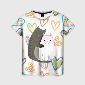 Женская футболка 3D с принтом Сладкая парочка в Курске, 100% полиэфир ( синтетическое хлопкоподобное полотно) | прямой крой, круглый вырез горловины, длина до линии бедер | 14 февраля | 8 марта | валентинов день | верность | влюбленность | влюбленные | вместе навсегда | двое | девичник | девушке | кот | коты | кошка | кошки | любимая | любимый | люблю | люблю тебя | мы с то