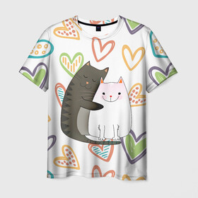 Мужская футболка 3D с принтом Сладкая парочка в Курске, 100% полиэфир | прямой крой, круглый вырез горловины, длина до линии бедер | 14 февраля | 8 марта | валентинов день | верность | влюбленность | влюбленные | вместе навсегда | двое | девичник | девушке | кот | коты | кошка | кошки | любимая | любимый | люблю | люблю тебя | мы с то