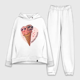 Женский костюм хлопок Oversize с принтом Вместе навсегда в Курске,  |  | art | heart | horn | ice cream | арт | любовь | мороженое | очки | рожок | сердечки | сердце