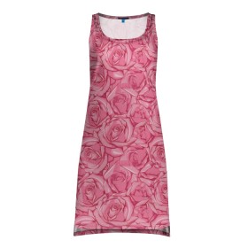 Платье-майка 3D с принтом Розы в Курске, 100% полиэстер | полуприлегающий силуэт, широкие бретели, круглый вырез горловины, удлиненный подол сзади. | flowers | pink roses | roses | texture | розовые розы | розы | текстура | цветы