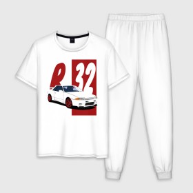 Мужская пижама хлопок с принтом Nissan Skyline R32 GT-R в Курске, 100% хлопок | брюки и футболка прямого кроя, без карманов, на брюках мягкая резинка на поясе и по низу штанин
 | 