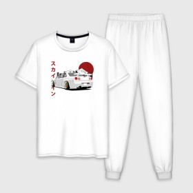 Мужская пижама хлопок с принтом Nissan Skyline R34 GT-R в Курске, 100% хлопок | брюки и футболка прямого кроя, без карманов, на брюках мягкая резинка на поясе и по низу штанин
 | nissan skyline r34 gt r