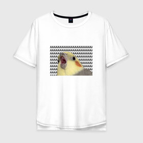 Мужская футболка хлопок Oversize с принтом Орущий попугай в Курске, 100% хлопок | свободный крой, круглый ворот, “спинка” длиннее передней части | Тематика изображения на принте: mem | забавный | мем | орущий попугай | попугай | прикол | птица | смешной | юмор