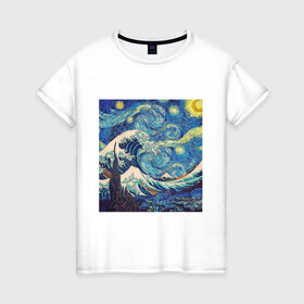 Женская футболка хлопок с принтом Звездная ночь в Курске, 100% хлопок | прямой крой, круглый вырез горловины, длина до линии бедер, слегка спущенное плечо | ван гог | звездная ночь | искусство | картина | классика
