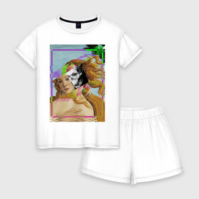 Женская пижама с шортиками хлопок с принтом Венера в Курске, 100% хлопок | футболка прямого кроя, шорты свободные с широкой мягкой резинкой | венера | глитч | девушка | для девушек | для мужчин | для парней | искусство | картина | красивый | красота | креативный | ренесанс | стильный | художник