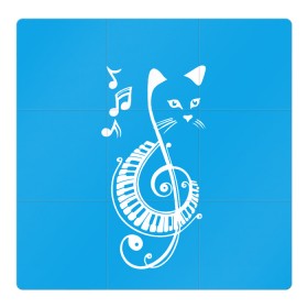 Магнитный плакат 3Х3 с принтом Котик Меломан голубой в Курске, Полимерный материал с магнитным слоем | 9 деталей размером 9*9 см | blue | cat | music | musical | white | белый | день | игроман | кот | котик | котиков | котиком | котов | кошек | кошка | меломан | музыка | музыкальный | ноты | с белым | с котом | с нотами | студент | студента | фон