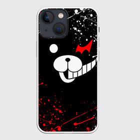 Чехол для iPhone 13 mini с принтом MONOKUMA краснобелые брызги в Курске,  |  | anime | bear | black  white | danganronpa | kurokuma | monodam | monokuma | monomi | monotaro | rabbit | school | shirokuma | аниме | главарь | мoноми | монокума | черно белый | школа