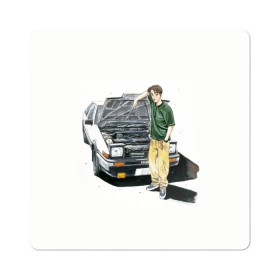 Магнит виниловый Квадрат с принтом Initial D Takumi & Toyota AE 86 в Курске, полимерный материал с магнитным слоем | размер 9*9 см, закругленные углы | Тематика изображения на принте: ae 86 | anime | car | fujiwara | initial d | japan | jdm | levin | stance | takumi | toyota | trueno | автомобили | аниме | гонки | инициал д | такуми
