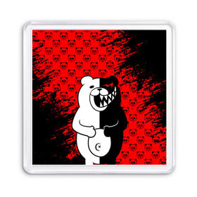 Магнит 55*55 с принтом MONOKUMA. в Курске, Пластик | Размер: 65*65 мм; Размер печати: 55*55 мм | Тематика изображения на принте: anime | bear | black  white | danganronpa | kurokuma | monodam | monokuma | monomi | monotaro | pink | rabbit | school | shirokuma | аниме | главарь | мoноми | монокума | черно белый | школа