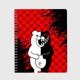 Тетрадь с принтом MONOKUMA в Курске, 100% бумага | 48 листов, плотность листов — 60 г/м2, плотность картонной обложки — 250 г/м2. Листы скреплены сбоку удобной пружинной спиралью. Уголки страниц и обложки скругленные. Цвет линий — светло-серый
 | anime | bear | black  white | danganronpa | kurokuma | monodam | monokuma | monomi | monotaro | pink | rabbit | school | shirokuma | аниме | главарь | мoноми | монокума | черно белый | школа