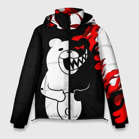 Мужская зимняя куртка 3D с принтом MONOKUMA в Курске, верх — 100% полиэстер; подкладка — 100% полиэстер; утеплитель — 100% полиэстер | длина ниже бедра, свободный силуэт Оверсайз. Есть воротник-стойка, отстегивающийся капюшон и ветрозащитная планка. 

Боковые карманы с листочкой на кнопках и внутренний карман на молнии. | Тематика изображения на принте: anime | bear | black  white | danganronpa | kurokuma | monodam | monokuma | monomi | monotaro | pink | rabbit | school | shirokuma | аниме | главарь | мoноми | монокума | черно белый | школа