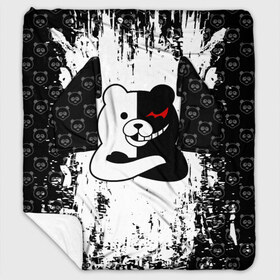 Плед с рукавами с принтом MONOKUMA в Курске, 100% полиэстер | Закругленные углы, все края обработаны. Ткань не мнется и не растягивается. Размер 170*145 | Тематика изображения на принте: anime | bear | black  white | danganronpa | kurokuma | monodam | monokuma | monomi | monotaro | pink | rabbit | school | shirokuma | аниме | главарь | мoноми | монокума | черно белый | школа