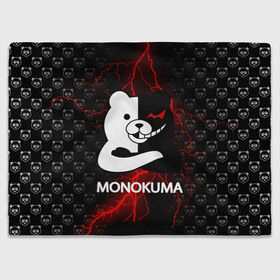 Плед 3D с принтом MONOKUMA. в Курске, 100% полиэстер | закругленные углы, все края обработаны. Ткань не мнется и не растягивается | Тематика изображения на принте: anime | bear | black  white | danganronpa | kurokuma | monodam | monokuma | monomi | monotaro | pink | rabbit | school | shirokuma | аниме | главарь | мoноми | монокума | черно белый | школа