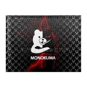 Обложка для студенческого билета с принтом MONOKUMA. в Курске, натуральная кожа | Размер: 11*8 см; Печать на всей внешней стороне | anime | bear | black  white | danganronpa | kurokuma | monodam | monokuma | monomi | monotaro | pink | rabbit | school | shirokuma | аниме | главарь | мoноми | монокума | черно белый | школа