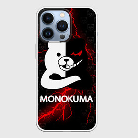 Чехол для iPhone 13 Pro с принтом Монокума с красной молнией в Курске,  |  | anime | bear | black  white | danganronpa | kurokuma | monodam | monokuma | monomi | monotaro | pink | rabbit | school | shirokuma | аниме | главарь | мoноми | монокума | черно белый | школа