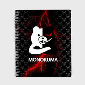 Тетрадь с принтом MONOKUMA в Курске, 100% бумага | 48 листов, плотность листов — 60 г/м2, плотность картонной обложки — 250 г/м2. Листы скреплены сбоку удобной пружинной спиралью. Уголки страниц и обложки скругленные. Цвет линий — светло-серый
 | anime | bear | black  white | danganronpa | kurokuma | monodam | monokuma | monomi | monotaro | pink | rabbit | school | shirokuma | аниме | главарь | мoноми | монокума | черно белый | школа