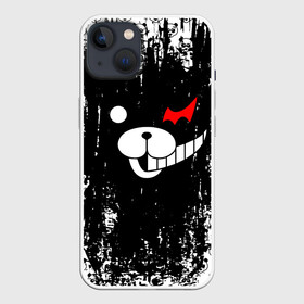 Чехол для iPhone 13 с принтом Монокума черная мазня в Курске,  |  | anime | bear | black  white | danganronpa | kurokuma | monodam | monokuma | monomi | monotaro | pink | rabbit | school | shirokuma | аниме | главарь | мoноми | монокума | черно белый | школа