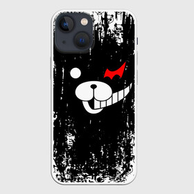 Чехол для iPhone 13 mini с принтом Монокума черная мазня в Курске,  |  | anime | bear | black  white | danganronpa | kurokuma | monodam | monokuma | monomi | monotaro | pink | rabbit | school | shirokuma | аниме | главарь | мoноми | монокума | черно белый | школа