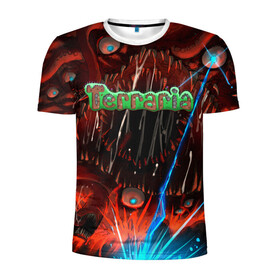 Мужская футболка 3D спортивная с принтом Terraria в Курске, 100% полиэстер с улучшенными характеристиками | приталенный силуэт, круглая горловина, широкие плечи, сужается к линии бедра | minecraft | terraria | инди игры | майнкрафт | террария