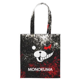 Сумка 3D повседневная с принтом MONOKUMA. в Курске, 100% полиэстер | Плотность: 200 г/м2; Размер: 34×35 см; Высота лямок: 30 см | anime | bear | black  white | danganronpa | kurokuma | monodam | monokuma | monomi | monotaro | pink | rabbit | school | shirokuma | аниме | главарь | мoноми | монокума | черно белый | школа