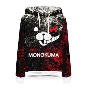 Женская толстовка 3D с принтом MONOKUMA. в Курске, 100% полиэстер  | двухслойный капюшон со шнурком для регулировки, мягкие манжеты на рукавах и по низу толстовки, спереди карман-кенгуру с мягким внутренним слоем. | anime | bear | black  white | danganronpa | kurokuma | monodam | monokuma | monomi | monotaro | pink | rabbit | school | shirokuma | аниме | главарь | мoноми | монокума | черно белый | школа