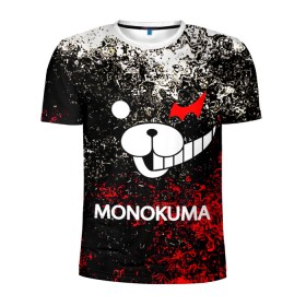 Мужская футболка 3D спортивная с принтом MONOKUMA. в Курске, 100% полиэстер с улучшенными характеристиками | приталенный силуэт, круглая горловина, широкие плечи, сужается к линии бедра | anime | bear | black  white | danganronpa | kurokuma | monodam | monokuma | monomi | monotaro | pink | rabbit | school | shirokuma | аниме | главарь | мoноми | монокума | черно белый | школа
