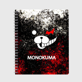 Тетрадь с принтом MONOKUMA в Курске, 100% бумага | 48 листов, плотность листов — 60 г/м2, плотность картонной обложки — 250 г/м2. Листы скреплены сбоку удобной пружинной спиралью. Уголки страниц и обложки скругленные. Цвет линий — светло-серый
 | anime | bear | black  white | danganronpa | kurokuma | monodam | monokuma | monomi | monotaro | pink | rabbit | school | shirokuma | аниме | главарь | мoноми | монокума | черно белый | школа