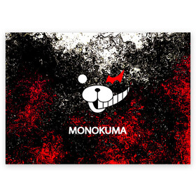 Поздравительная открытка с принтом MONOKUMA. в Курске, 100% бумага | плотность бумаги 280 г/м2, матовая, на обратной стороне линовка и место для марки
 | anime | bear | black  white | danganronpa | kurokuma | monodam | monokuma | monomi | monotaro | pink | rabbit | school | shirokuma | аниме | главарь | мoноми | монокума | черно белый | школа