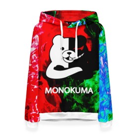 Женская толстовка 3D с принтом MONOKUMA. в Курске, 100% полиэстер  | двухслойный капюшон со шнурком для регулировки, мягкие манжеты на рукавах и по низу толстовки, спереди карман-кенгуру с мягким внутренним слоем. | anime | bear | black  white | danganronpa | kurokuma | monodam | monokuma | monomi | monotaro | pink | rabbit | school | shirokuma | аниме | главарь | мoноми | монокума | черно белый | школа