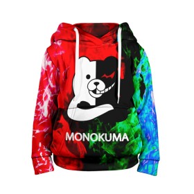 Детская толстовка 3D с принтом MONOKUMA. в Курске, 100% полиэстер | двухслойный капюшон со шнурком для регулировки, мягкие манжеты на рукавах и по низу толстовки, спереди карман-кенгуру с мягким внутренним слоем | anime | bear | black  white | danganronpa | kurokuma | monodam | monokuma | monomi | monotaro | pink | rabbit | school | shirokuma | аниме | главарь | мoноми | монокума | черно белый | школа