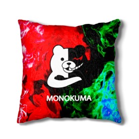 Подушка 3D с принтом MONOKUMA. в Курске, наволочка – 100% полиэстер, наполнитель – холлофайбер (легкий наполнитель, не вызывает аллергию). | состоит из подушки и наволочки. Наволочка на молнии, легко снимается для стирки | Тематика изображения на принте: anime | bear | black  white | danganronpa | kurokuma | monodam | monokuma | monomi | monotaro | pink | rabbit | school | shirokuma | аниме | главарь | мoноми | монокума | черно белый | школа