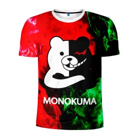 Мужская футболка 3D спортивная с принтом MONOKUMA. в Курске, 100% полиэстер с улучшенными характеристиками | приталенный силуэт, круглая горловина, широкие плечи, сужается к линии бедра | anime | bear | black  white | danganronpa | kurokuma | monodam | monokuma | monomi | monotaro | pink | rabbit | school | shirokuma | аниме | главарь | мoноми | монокума | черно белый | школа