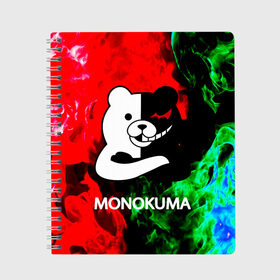 Тетрадь с принтом MONOKUMA в Курске, 100% бумага | 48 листов, плотность листов — 60 г/м2, плотность картонной обложки — 250 г/м2. Листы скреплены сбоку удобной пружинной спиралью. Уголки страниц и обложки скругленные. Цвет линий — светло-серый
 | Тематика изображения на принте: anime | bear | black  white | danganronpa | kurokuma | monodam | monokuma | monomi | monotaro | pink | rabbit | school | shirokuma | аниме | главарь | мoноми | монокума | черно белый | школа